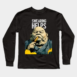 Puff Sumo: Swearing Helps on a dark (Knocked Out) background Long Sleeve T-Shirt